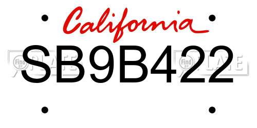 SB9B422 California License Plate