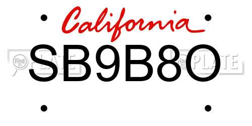 SB9B8O California License Plate