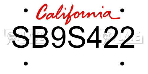 SB9S422 California License Plate