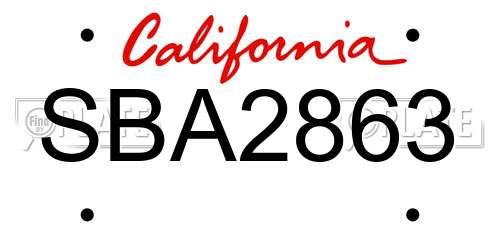 SBA2863 California License Plate
