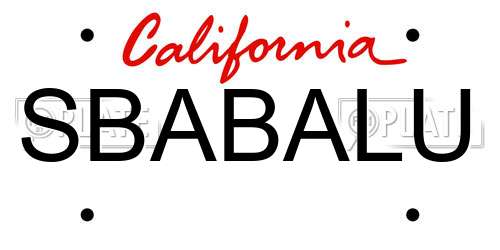 SBABALU California License Plate