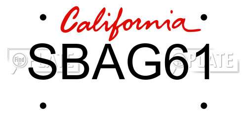SBAG61 California License Plate