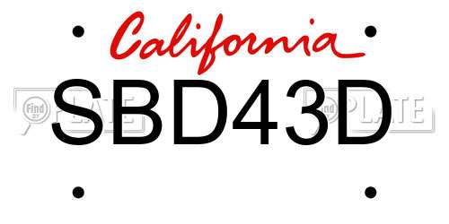 SBD43D California License Plate