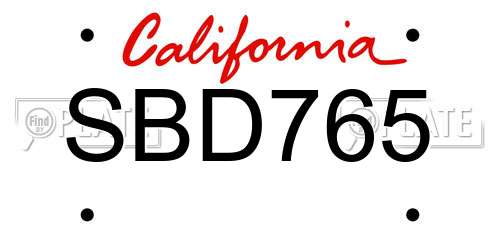 SBD765 California License Plate