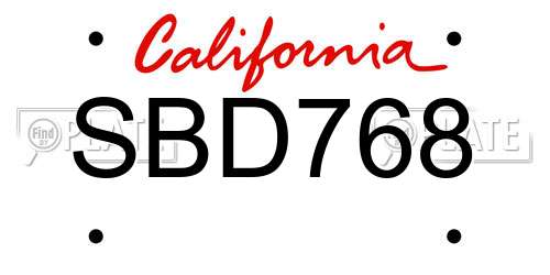 SBD768 California License Plate