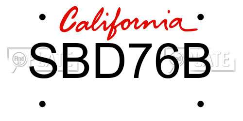 SBD76B California License Plate