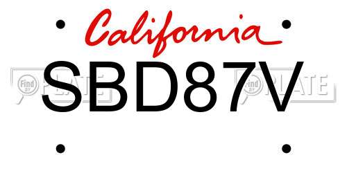 SBD87V California License Plate