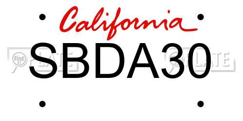 SBDA30 California License Plate