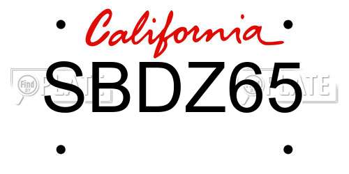 SBDZ65 California License Plate