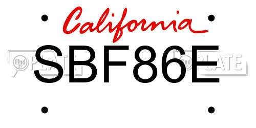 SBF86E California License Plate