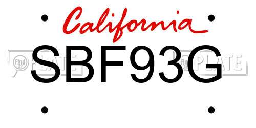 SBF93G California License Plate