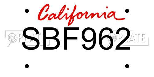 SBF962 California License Plate