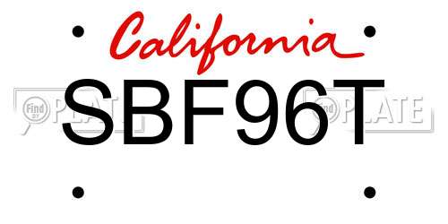 SBF96T California License Plate