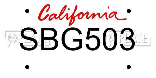 SBG503 California License Plate