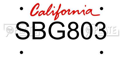 SBG803 California License Plate