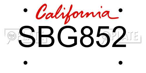 SBG852 California License Plate