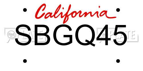 SBGQ45 California License Plate