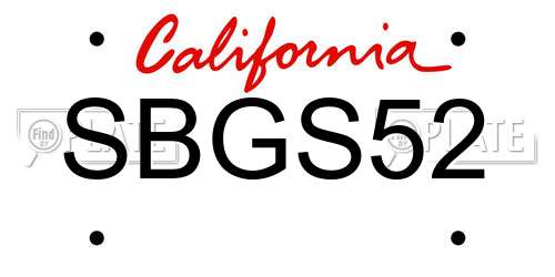 SBGS52 California License Plate