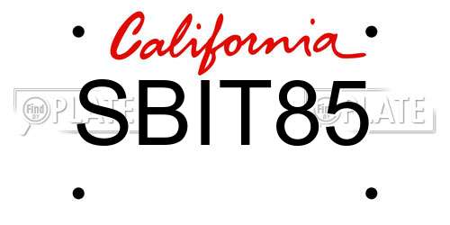SBIT85 California License Plate