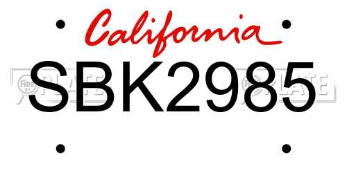 SBK2985 California License Plate