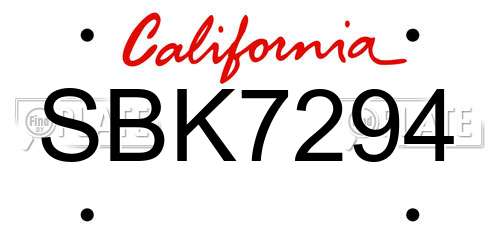 SBK7294 California License Plate