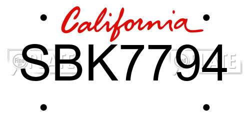 SBK7794 California License Plate