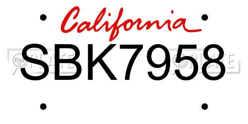 SBK7958 California License Plate