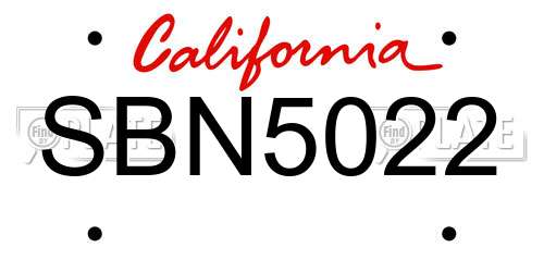 SBN5022 California License Plate