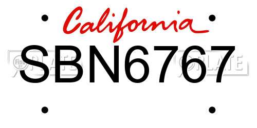 SBN6767 California License Plate