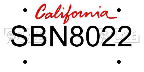 SBN8022 California License Plate