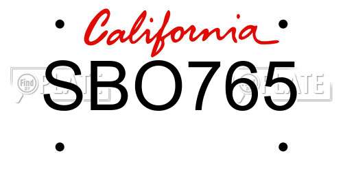 SBO765 California License Plate