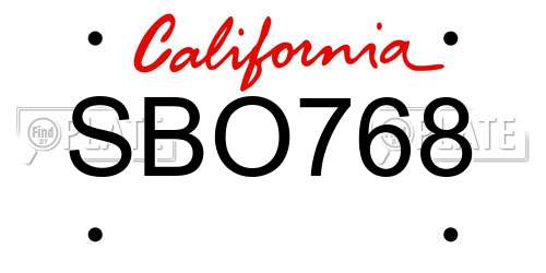 SBO768 California License Plate