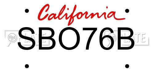 SBO76B California License Plate