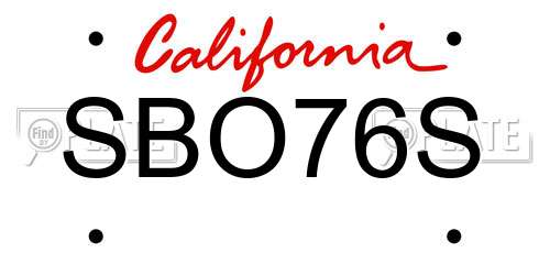 SBO76S California License Plate