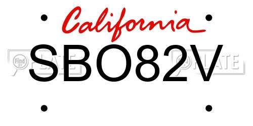 SBO82V California License Plate