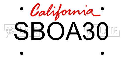 SBOA30 California License Plate