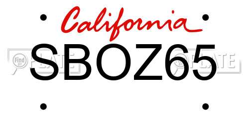 SBOZ65 California License Plate