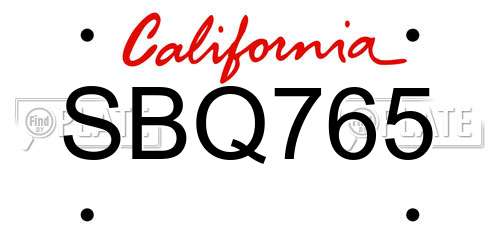 SBQ765 California License Plate