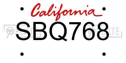 SBQ768 California License Plate