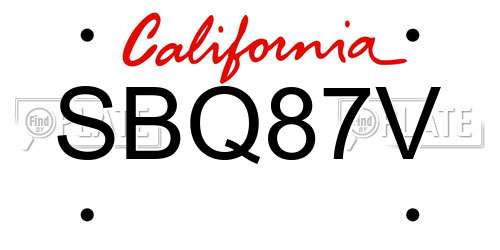 SBQ87V California License Plate