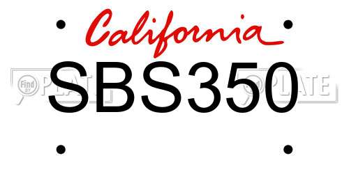 SBS350 California License Plate