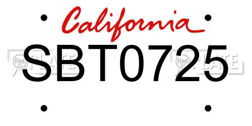 SBT0725 California License Plate