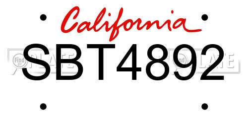 SBT4892 California License Plate