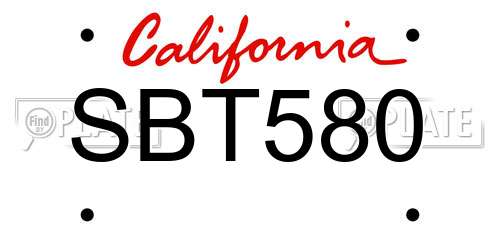 SBT580 California License Plate