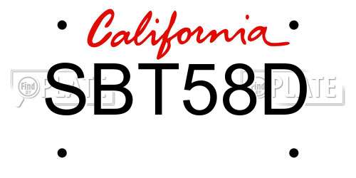 SBT58D California License Plate