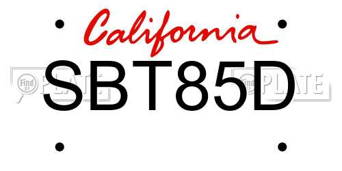 SBT85D California License Plate