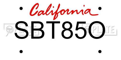 SBT85O California License Plate