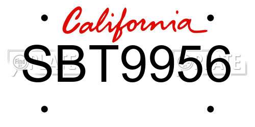 SBT9956 California License Plate