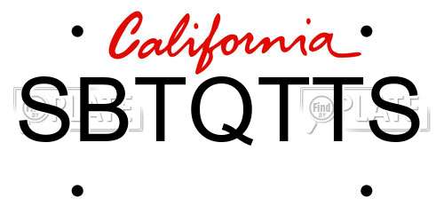 SBTQTTS California License Plate