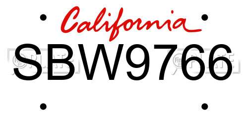 SBW9766 California License Plate